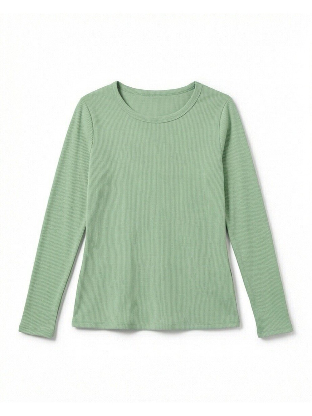 Women’s Green Ribbed Knit Top Long Sleeve Crew Neck Stretch Shirt Size L
